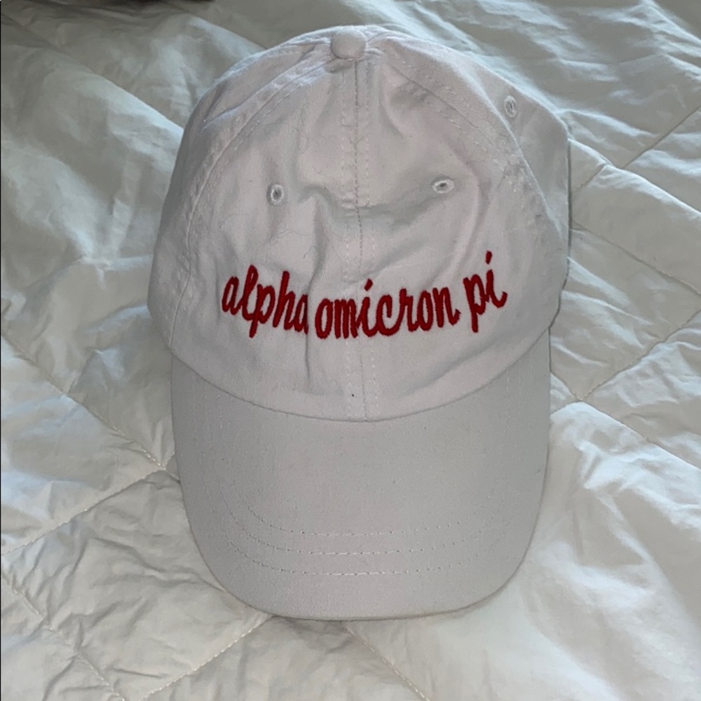 Alpha Omicron Pi white and red baseball cap AOII